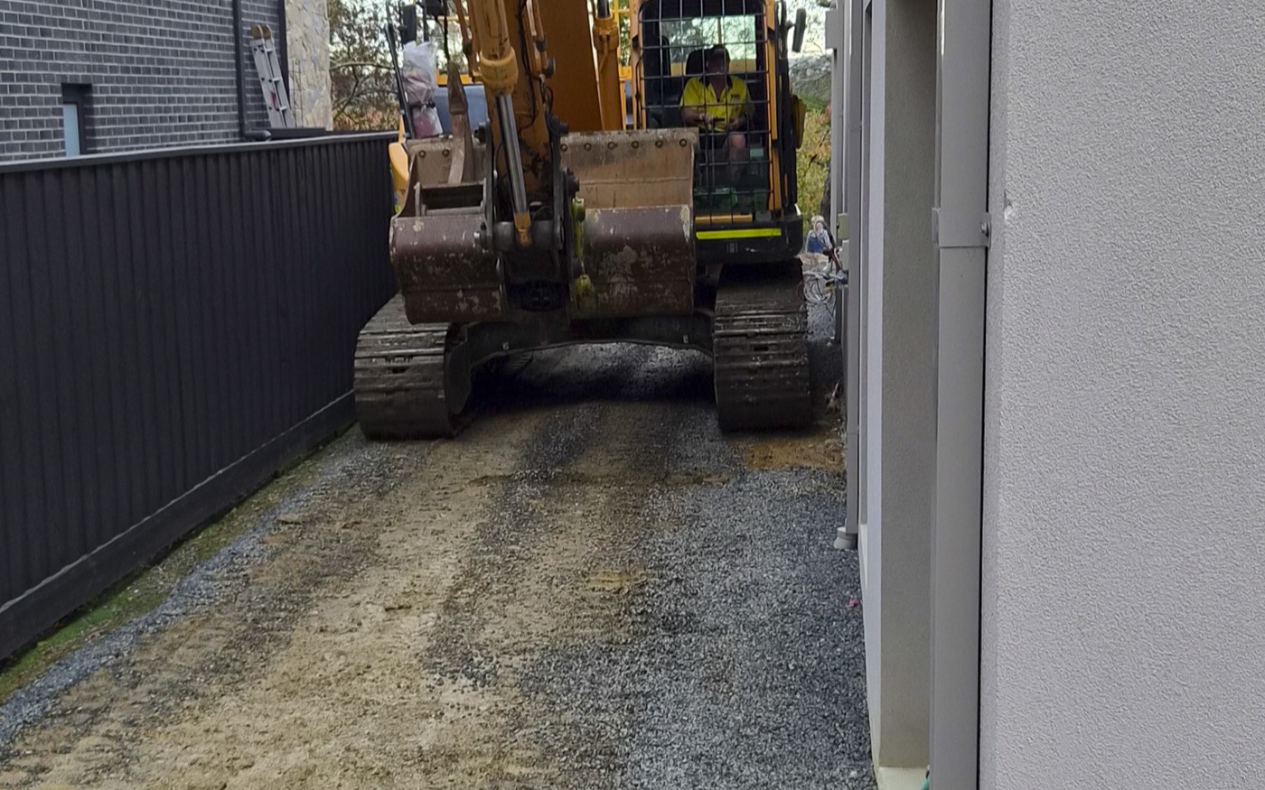 The side access road, built and dressed with crushed rock for truck movements