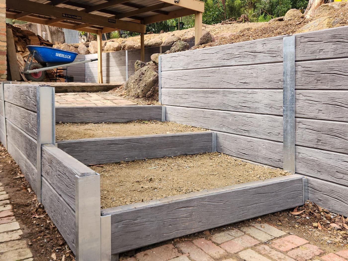 Terraced sleeper retaining walls