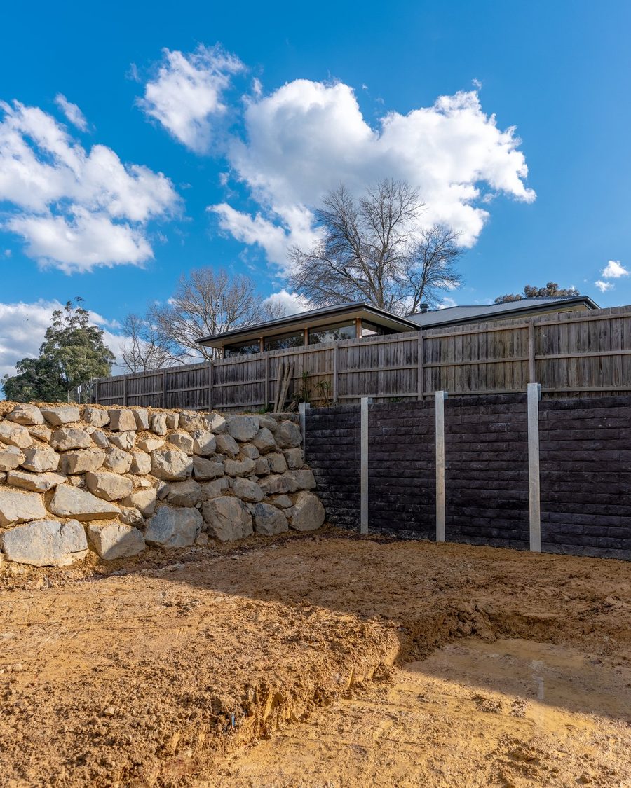 Yarra Junction, the finished engineered wall along the boundary