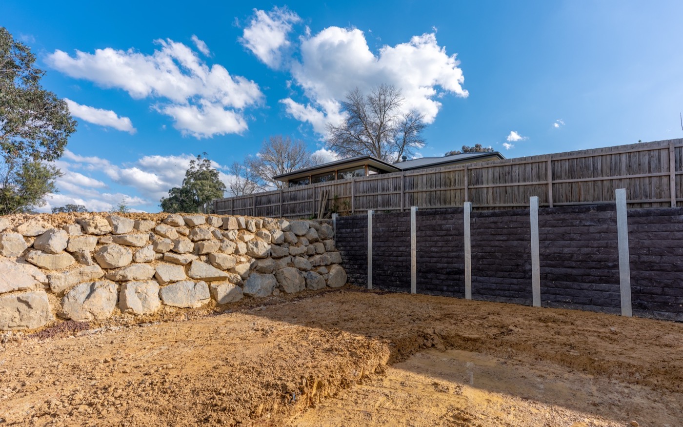 Finished engineered wall from above, showing the run and the site